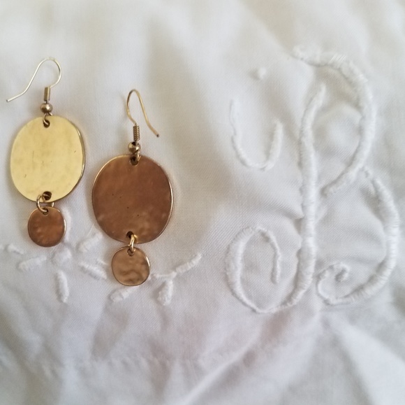 Jewelry - Artisan made gold tone disc drop earrings